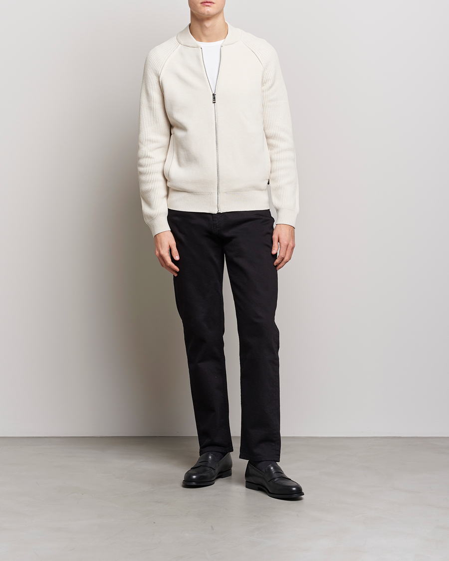 Herren | Pullover | BOSS BLACK | Grissino Structured Knitted Full-Zip Open White