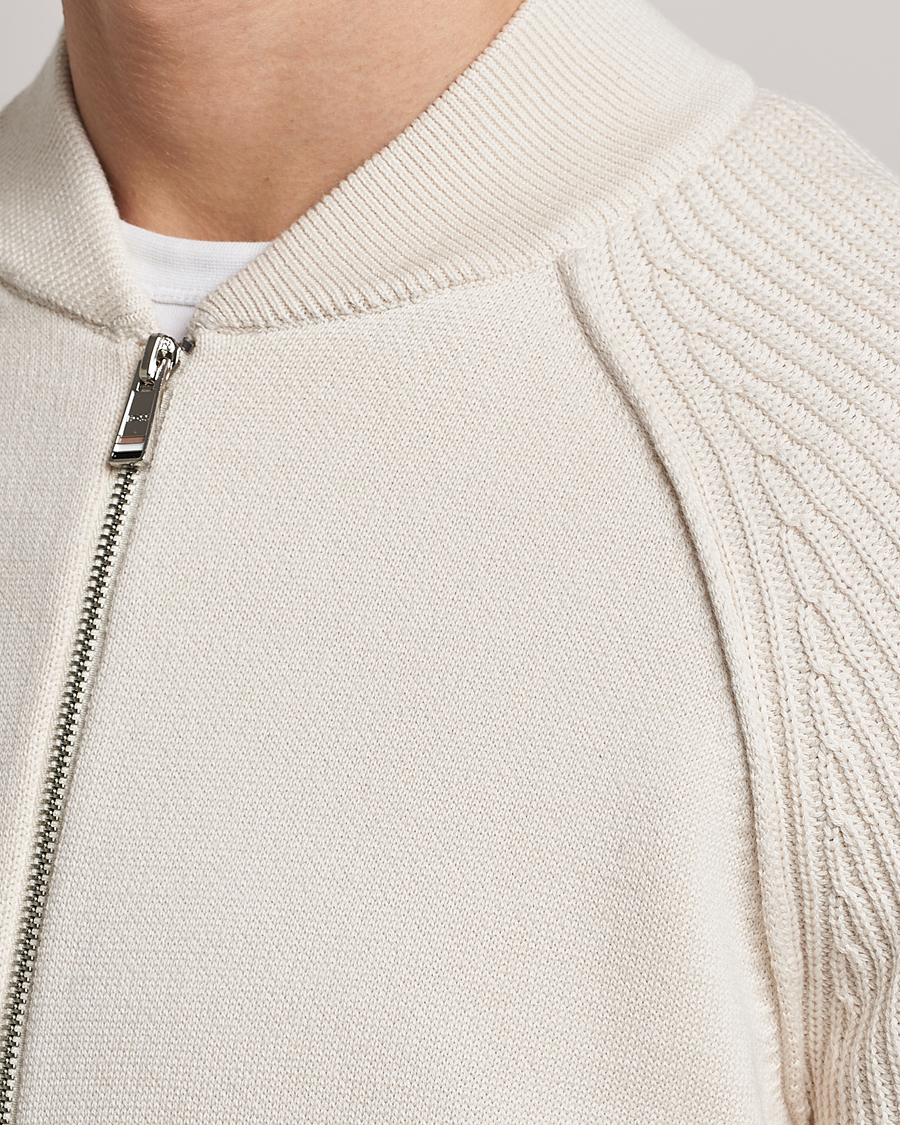 Herren | Pullover | BOSS BLACK | Grissino Structured Knitted Full-Zip Open White