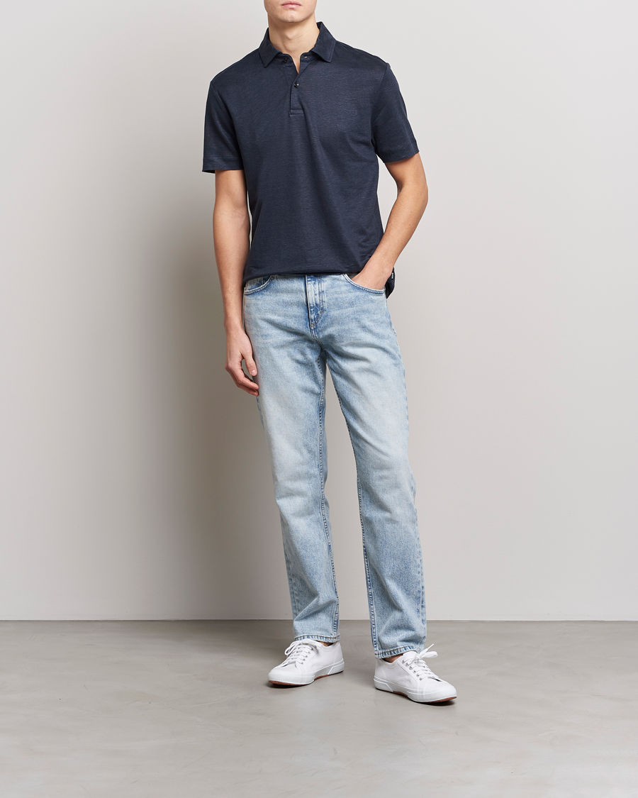 Herren | Poloshirts | BOSS BLACK | Press Linen Polo Dark Blue