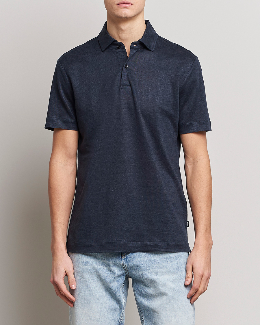 Herren | Poloshirts | BOSS BLACK | Press Linen Polo Dark Blue