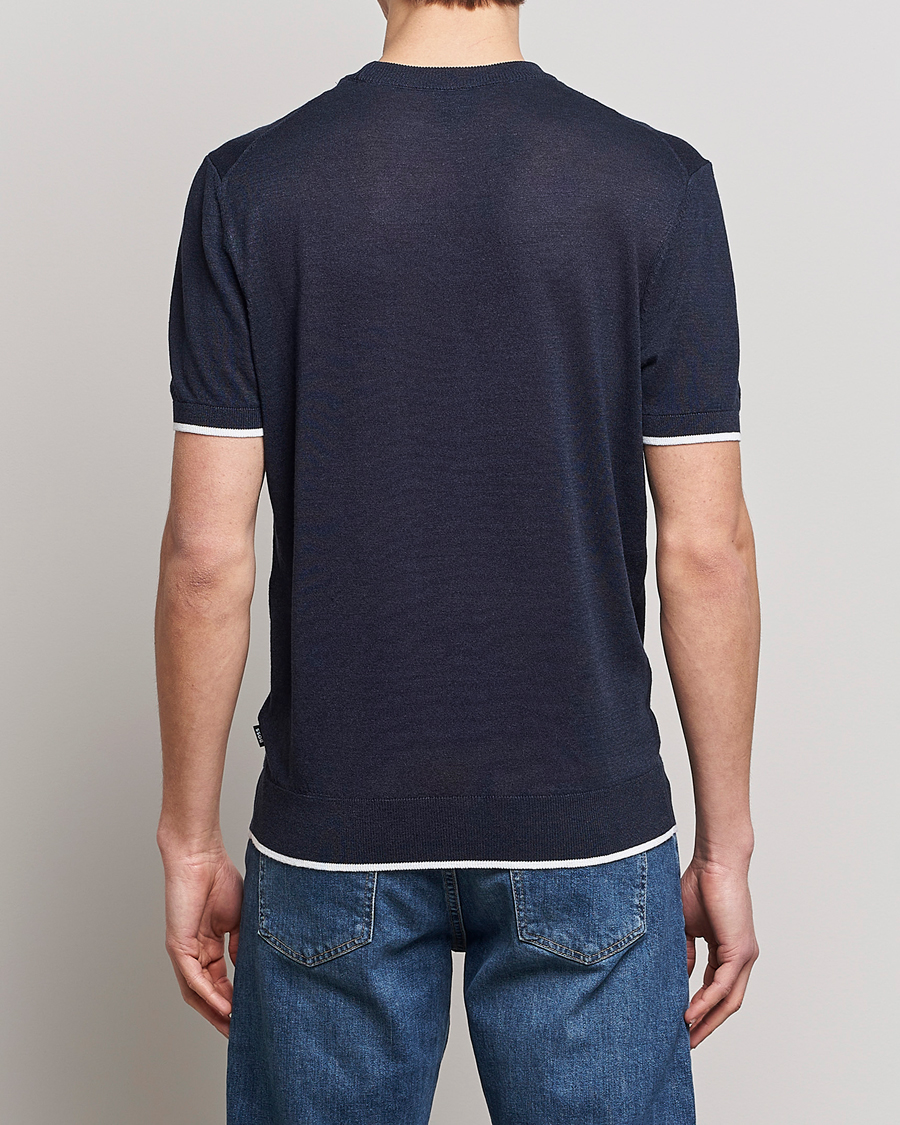 Herren | T-Shirts | BOSS BLACK | Giacco Knitted Crew Neck T-Shirt Dark Blue