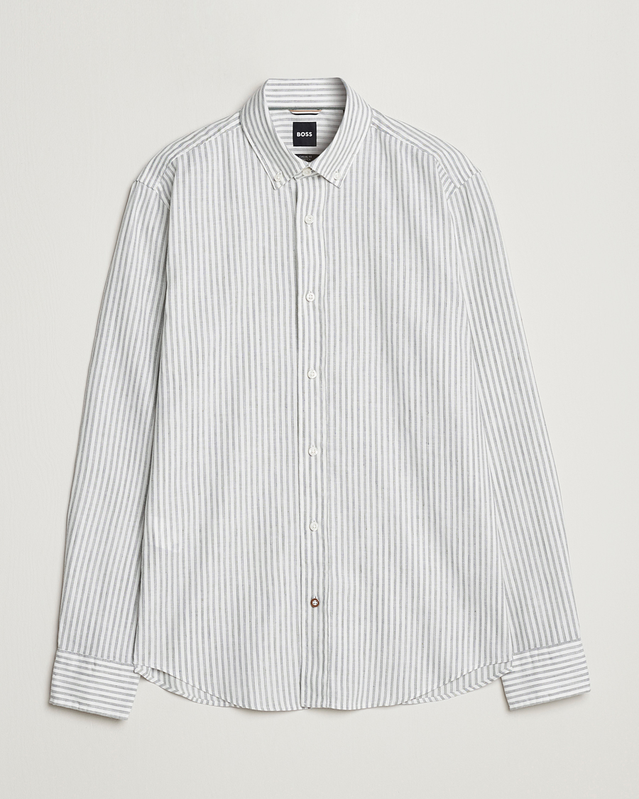 Herren | Hemden | BOSS BLACK | Hal Cotton/Linen Striped Shirt Open Green