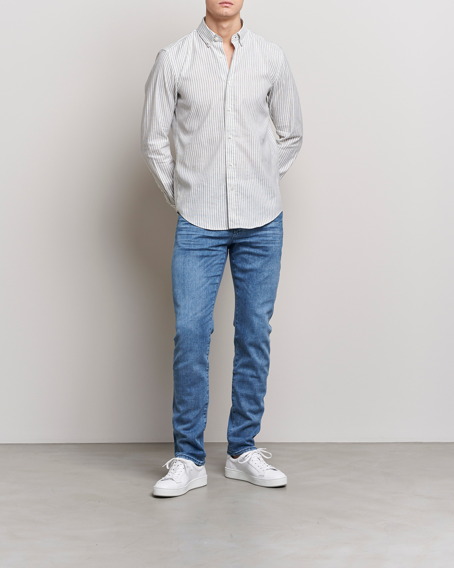 Herren | Hemden | BOSS BLACK | Hal Cotton/Linen Striped Shirt Open Green