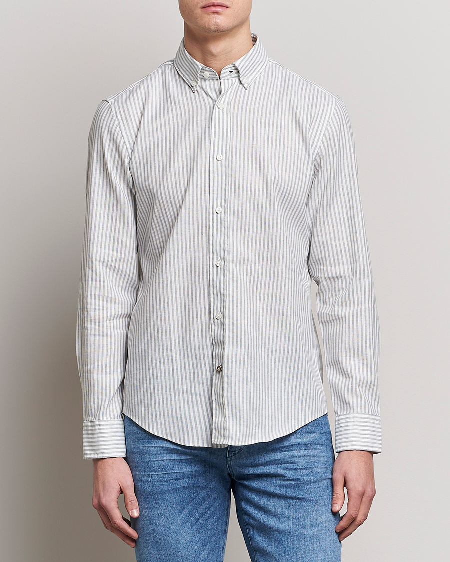 Herren | Hemden | BOSS BLACK | Hal Cotton/Linen Striped Shirt Open Green