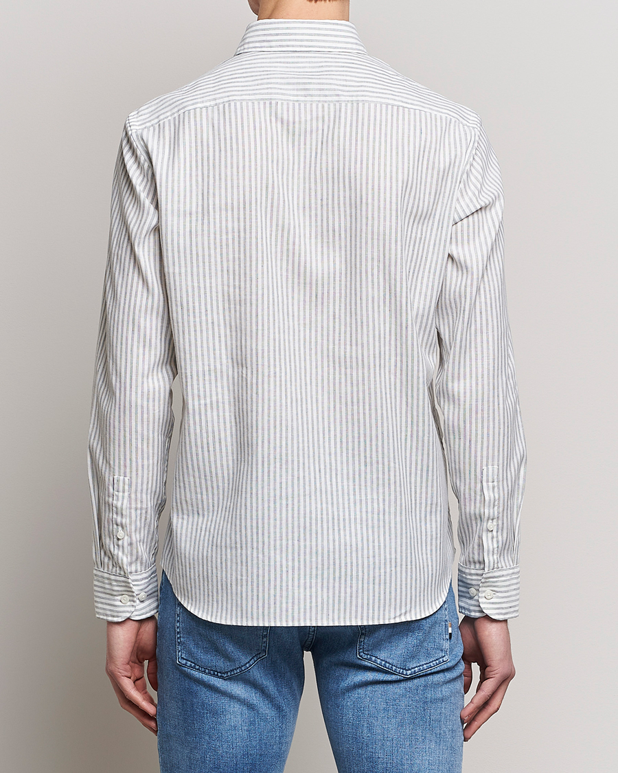 Herren | Hemden | BOSS BLACK | Hal Cotton/Linen Striped Shirt Open Green