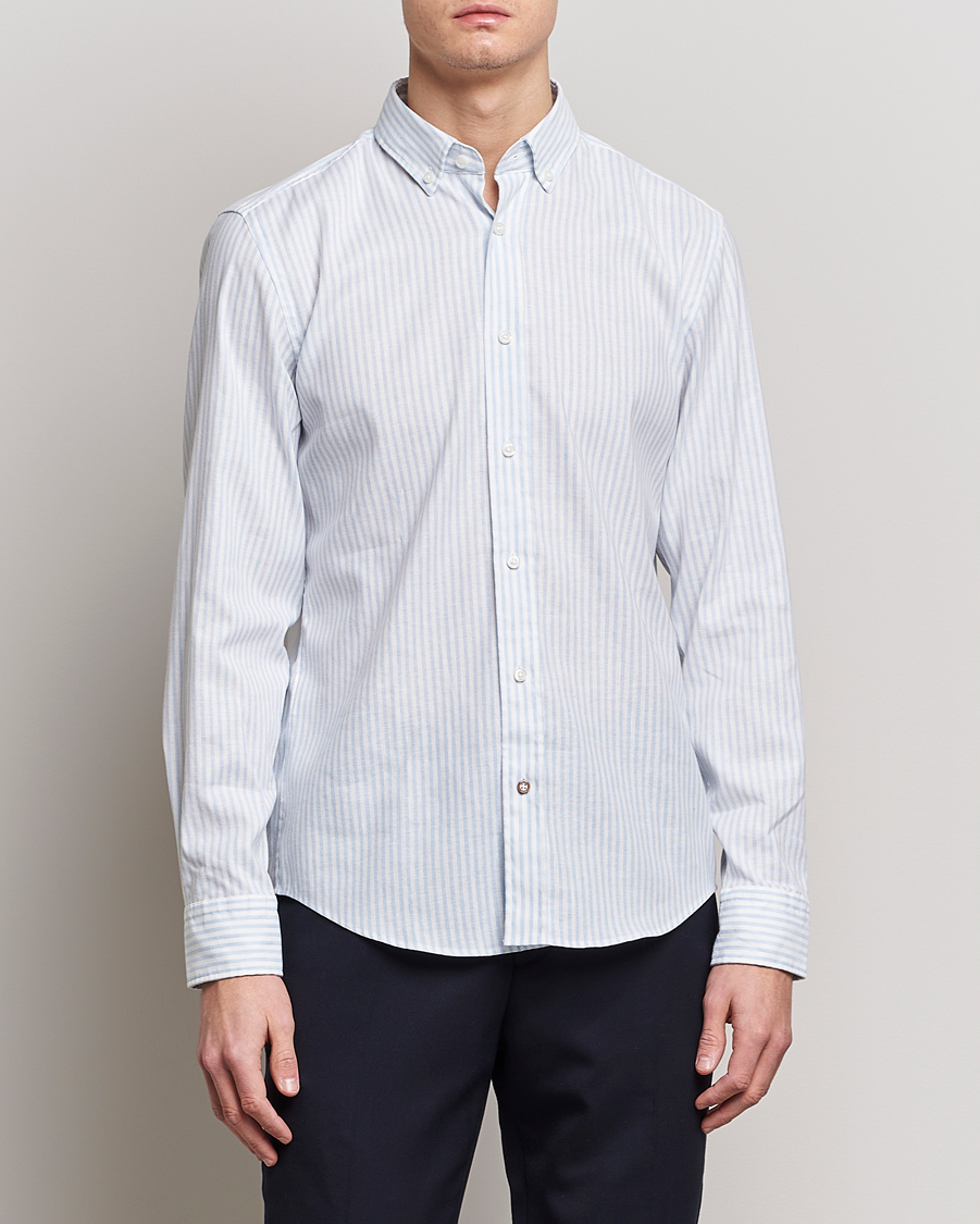 Herren | Hemden | BOSS BLACK | Hal Cotton/Linen Striped Shirt Pastel Blue