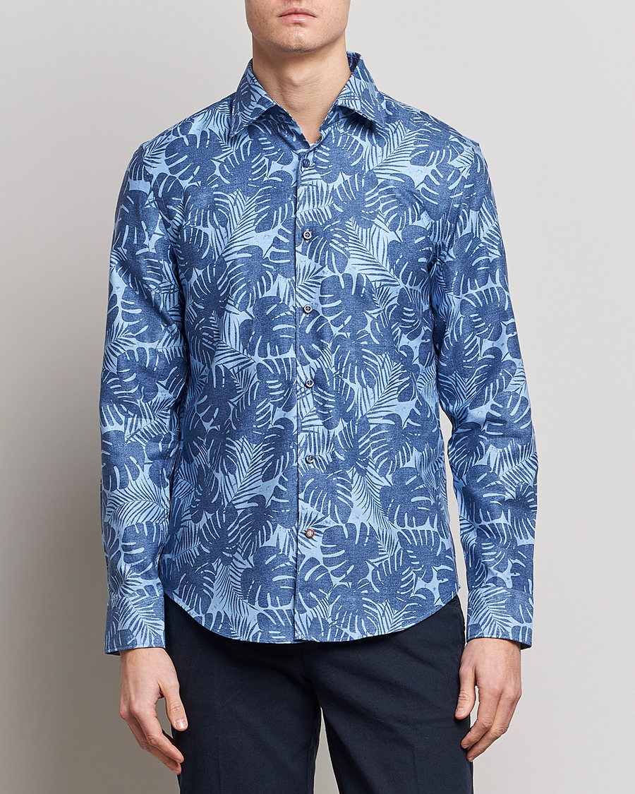 Herren | Hemden | BOSS BLACK | Hal Cotton/Linen Flower Shirt Open Blue