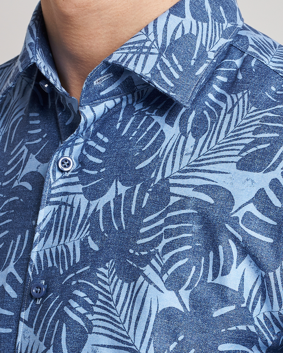 Herren | Hemden | BOSS BLACK | Hal Cotton/Linen Flower Shirt Open Blue