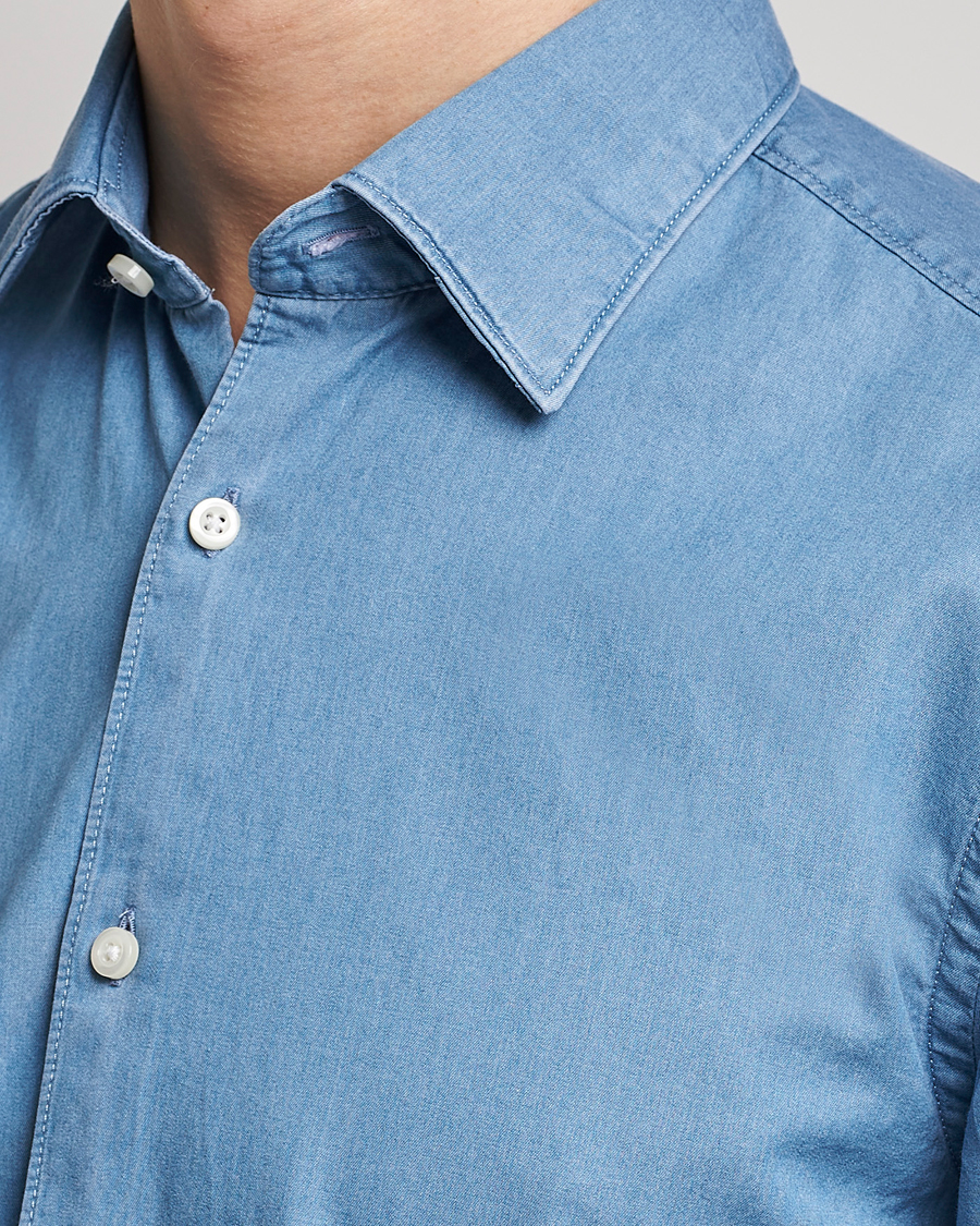 Herren | Hemden | BOSS BLACK | Hal Slim Fit Denim Shirt Open Blue