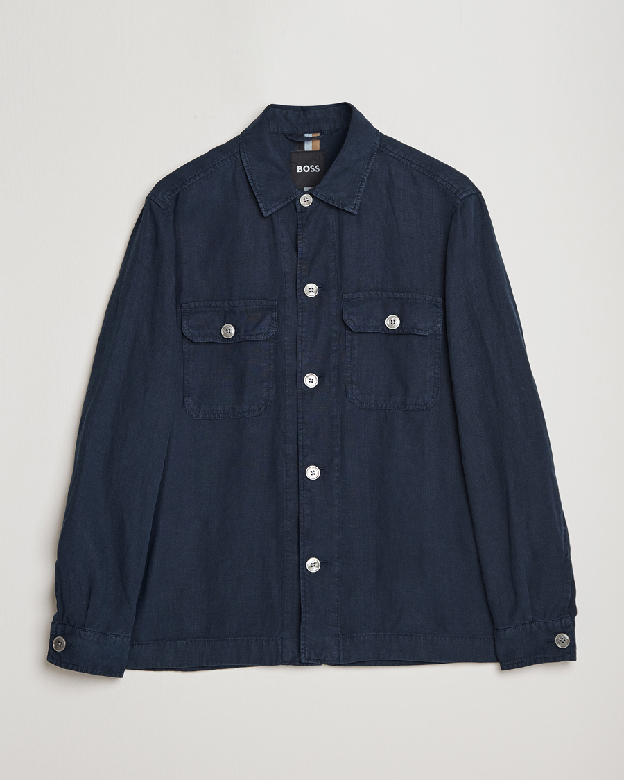 Herren | Hemden | BOSS BLACK | Carper Linen Overshirt Dark Blue