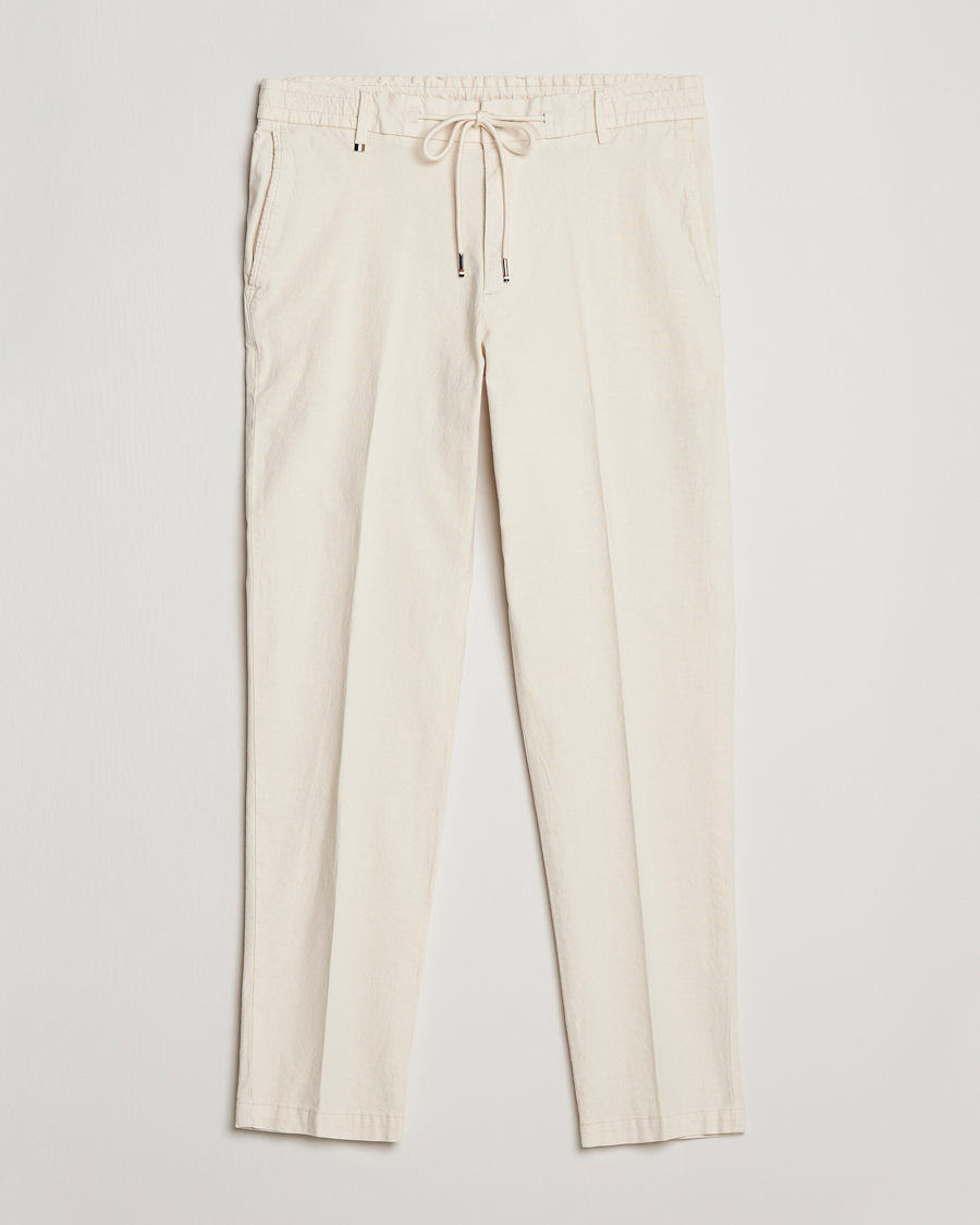 Herren | Hosen | BOSS BLACK | Kane Cotton/Linen Drawstring Trousers Open White