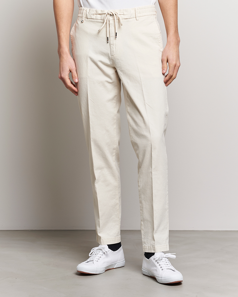 Herren | Hosen | BOSS BLACK | Kane Cotton/Linen Drawstring Trousers Open White