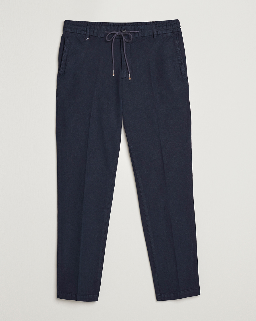 Herren | Hosen | BOSS BLACK | Kane Cotton/Linen Drawstring Trousers Dark Blue