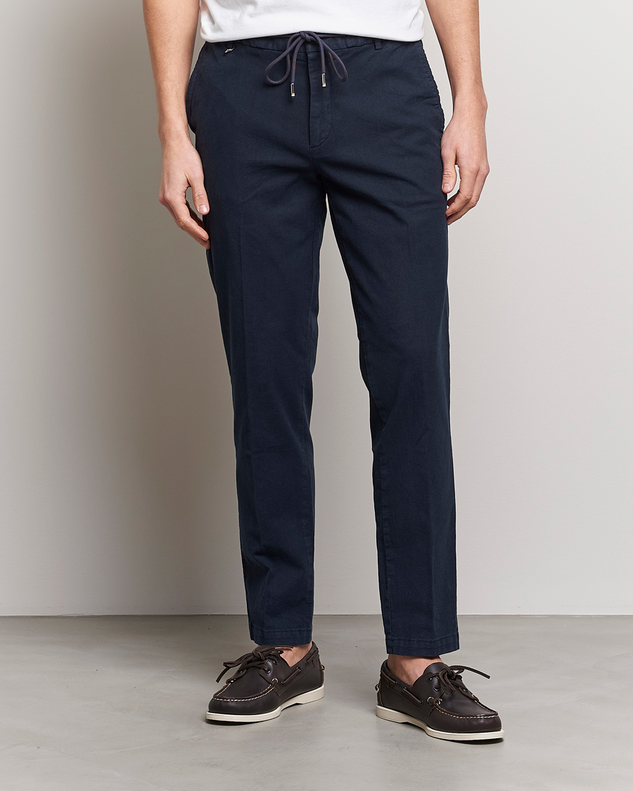 Herren | Hosen | BOSS BLACK | Kane Cotton/Linen Drawstring Trousers Dark Blue