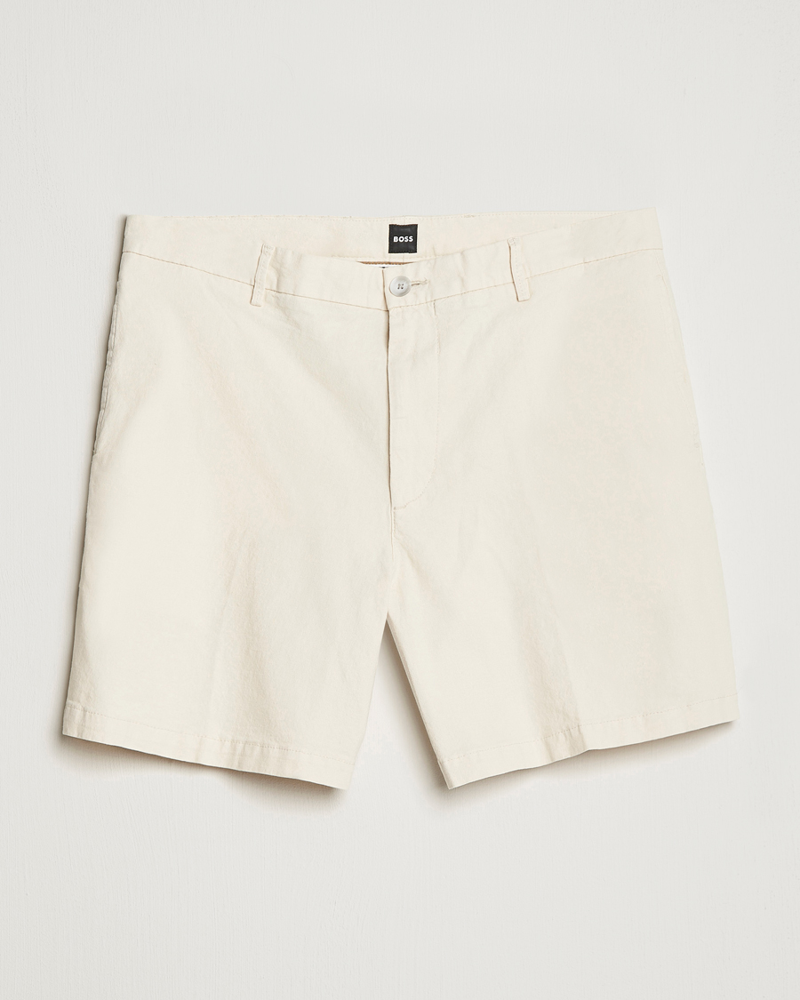 Herren | Shorts | BOSS BLACK | Karlos Cotton/Linen Shorts Open White