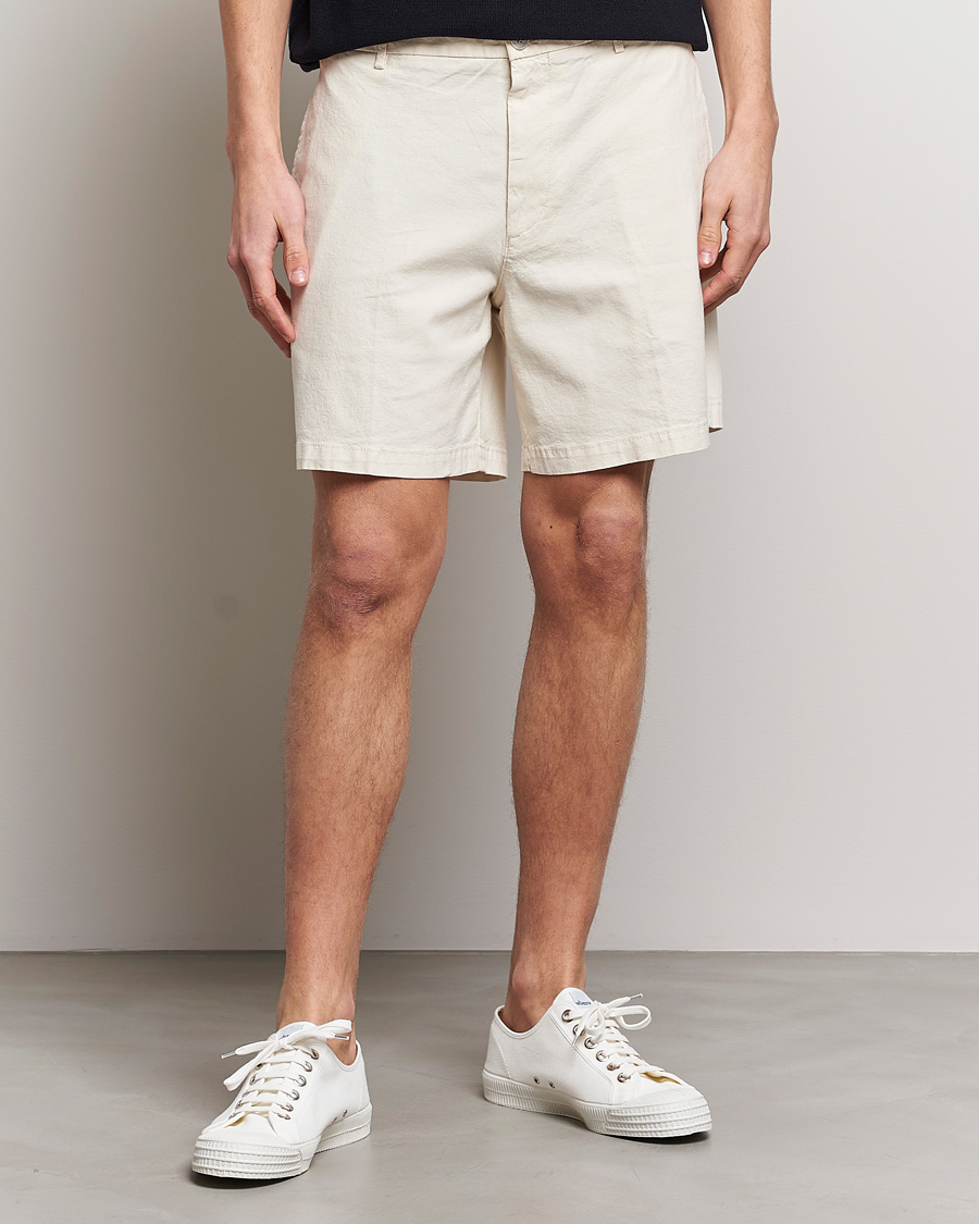 Herren | Shorts | BOSS BLACK | Karlos Cotton/Linen Shorts Open White