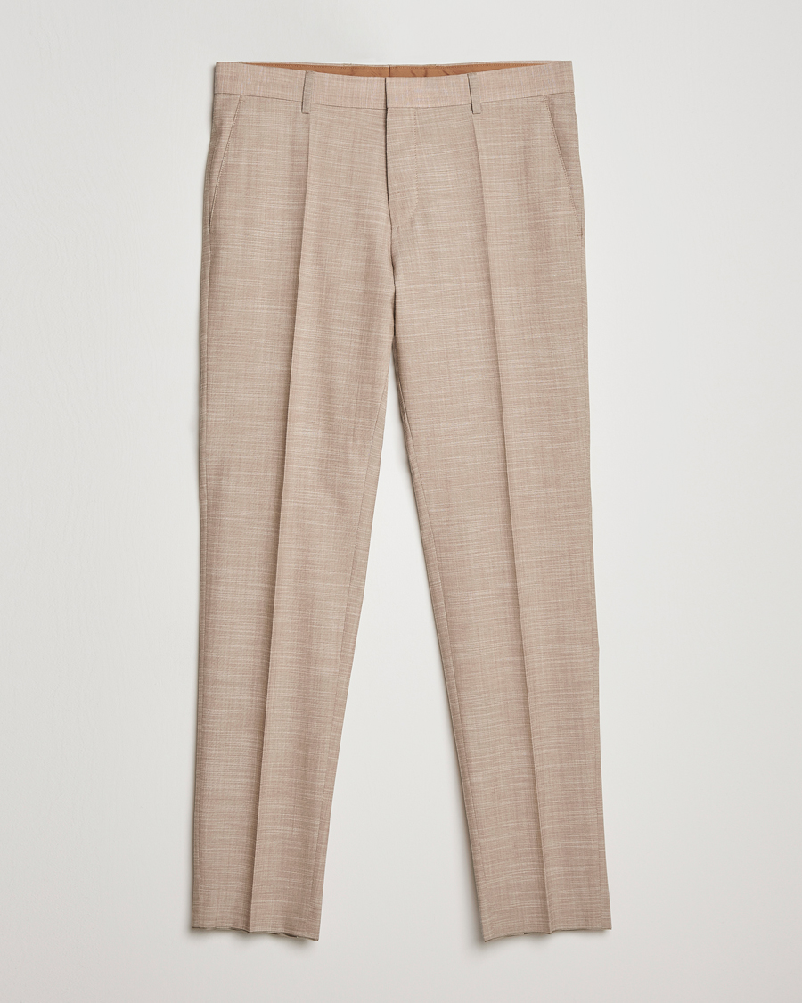 Herren | Hosen | BOSS BLACK | Genius Wool/Cotton Pleated Trousers Light Beige