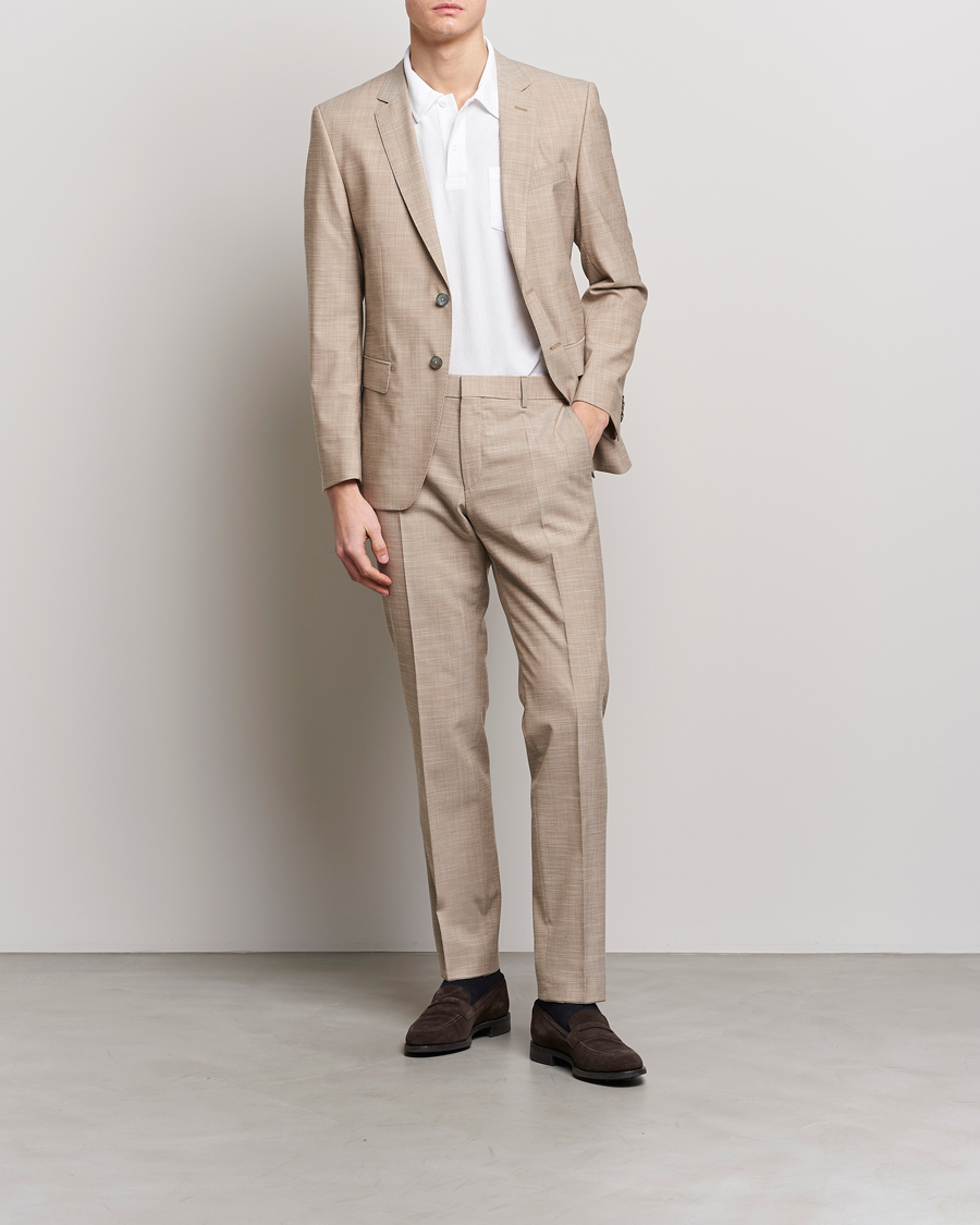 Herren | Hosen | BOSS BLACK | Genius Wool/Cotton Pleated Trousers Light Beige