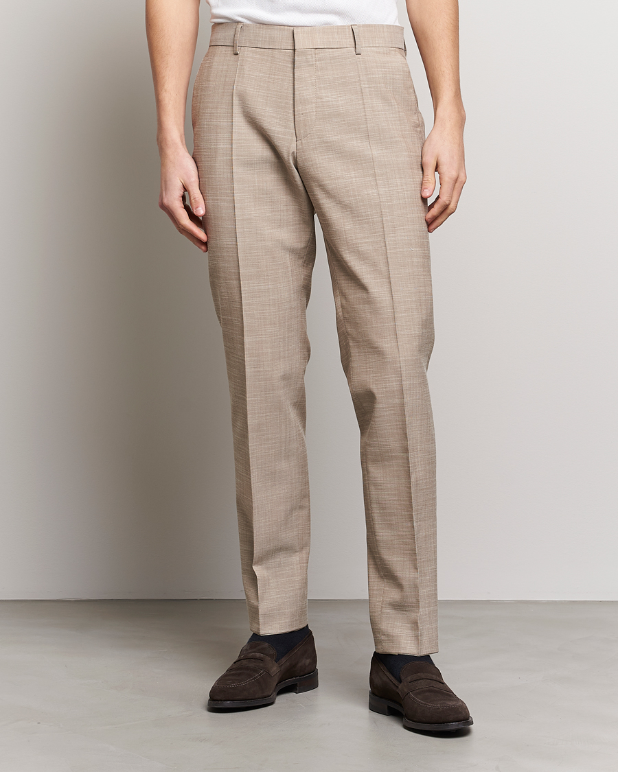 Herren | Hosen | BOSS BLACK | Genius Wool/Cotton Pleated Trousers Light Beige