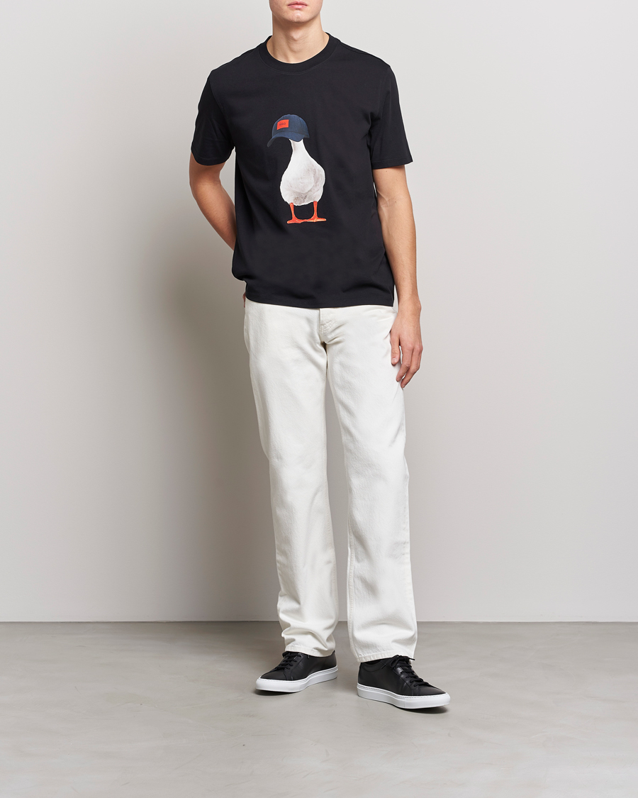Herren | T-Shirts | HUGO | Ducky Printed Crew Neck T-Shirt Black
