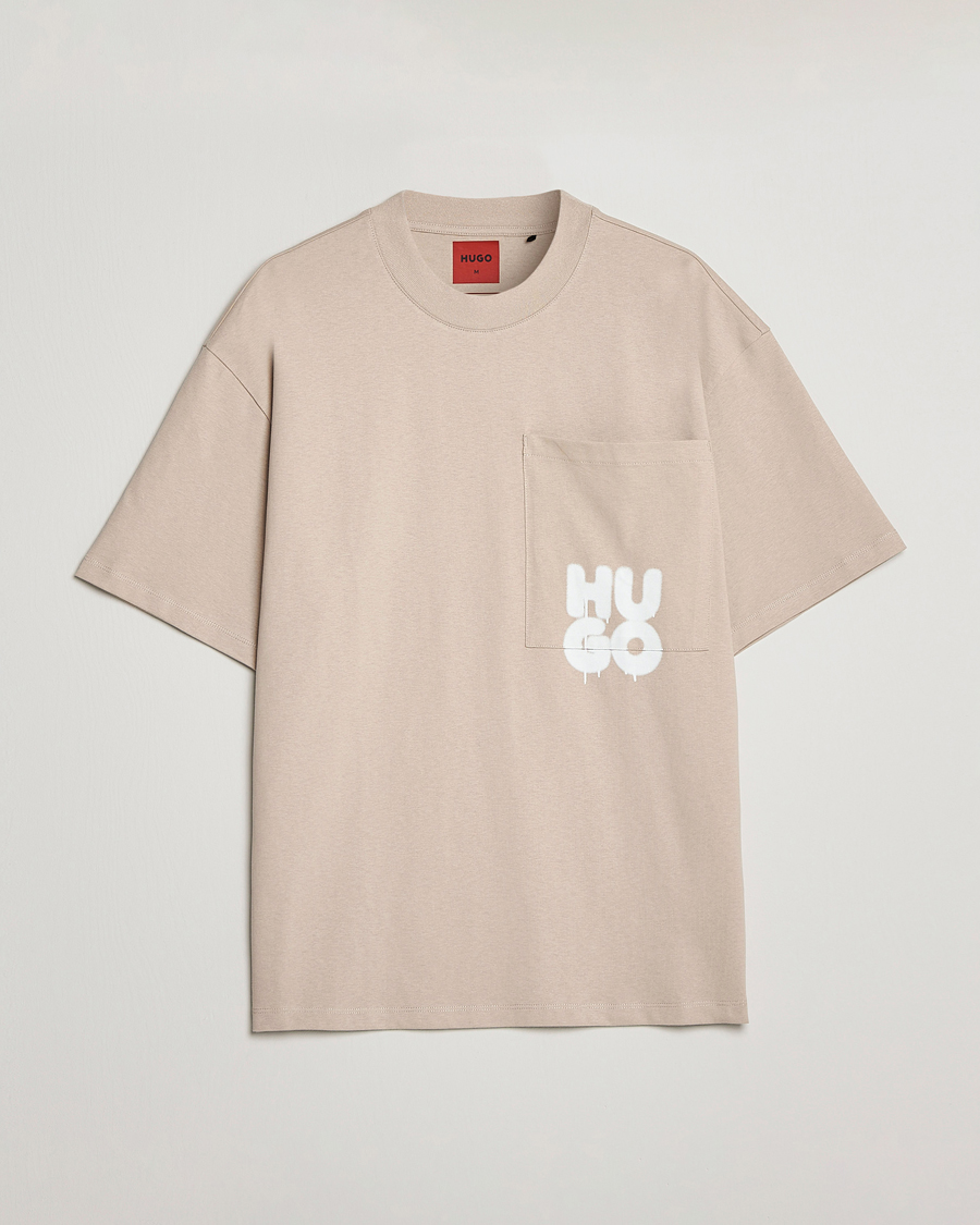 Herren | T-Shirts | HUGO | Dampato Logo Pocket Crew Neck T-Shirt Light Beige