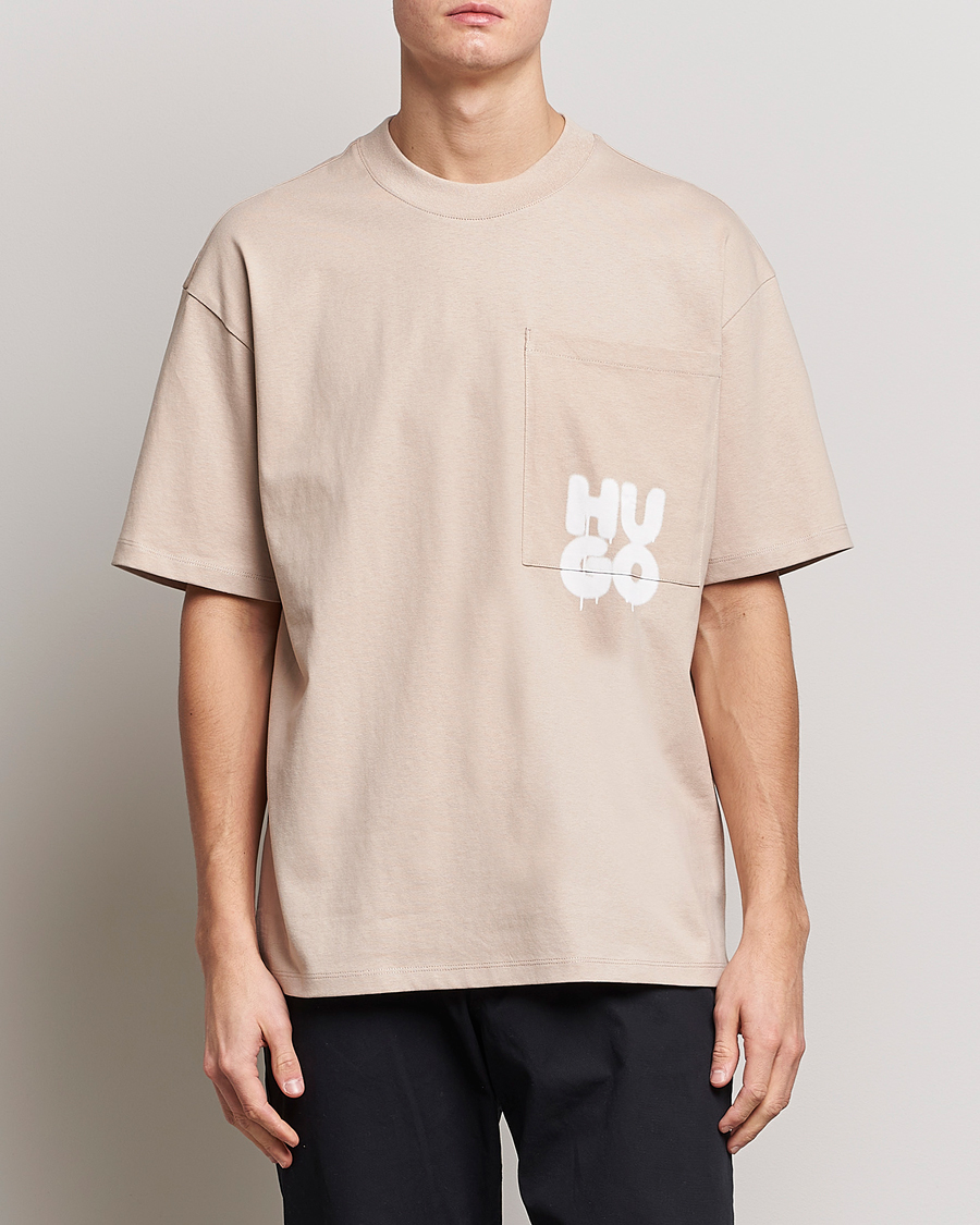 Herren | T-Shirts | HUGO | Dampato Logo Pocket Crew Neck T-Shirt Light Beige