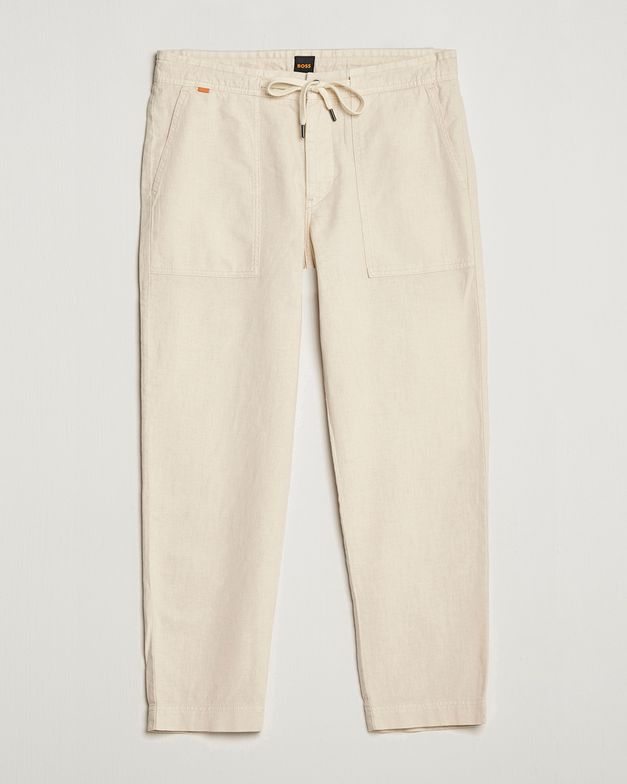 Herren | Hosen | BOSS ORANGE | Sisla Cotton/Linen Drawstring Pants Light Beige