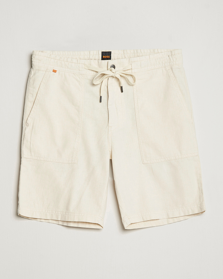 Herren | Shorts | BOSS ORANGE | Sisla Cotton/Linen Drawstring Shorts Light Beige