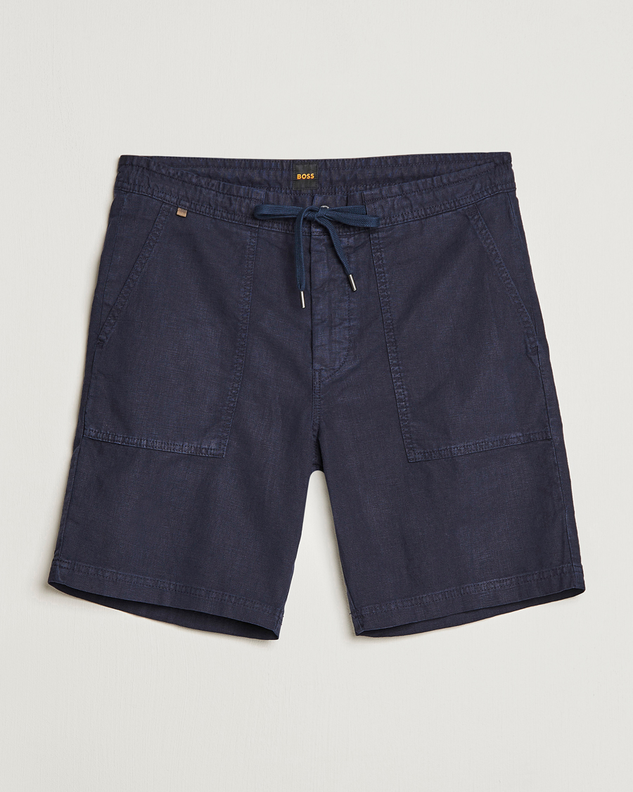 Herren | Shorts | BOSS ORANGE | Sisla Cotton/Linen Drawstring Shorts Dark Blue