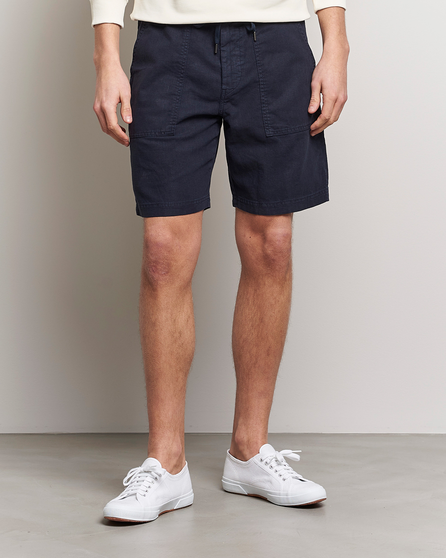 Herren | Shorts | BOSS ORANGE | Sisla Cotton/Linen Drawstring Shorts Dark Blue