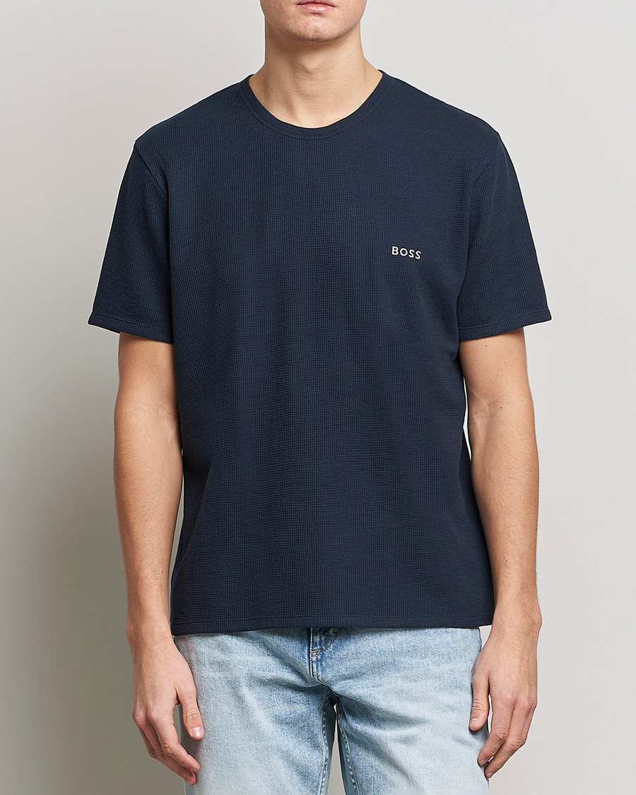 Herren | T-Shirts | BOSS BLACK | Waffle Logo Crew Neck T-Shirt Dark Blue