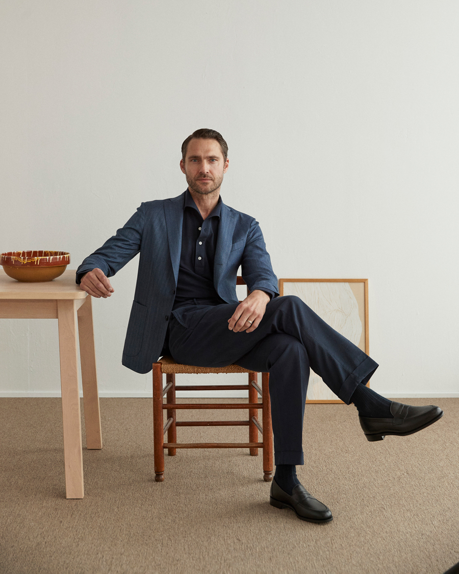 Herren | Hosen | Incotex | Regular Fit Herringbone Chinos Navy