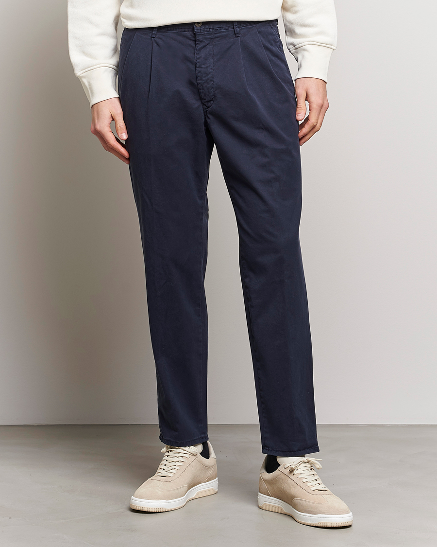 Herren | Hosen | Incotex | Tapered Fit Pleated Slacks Navy