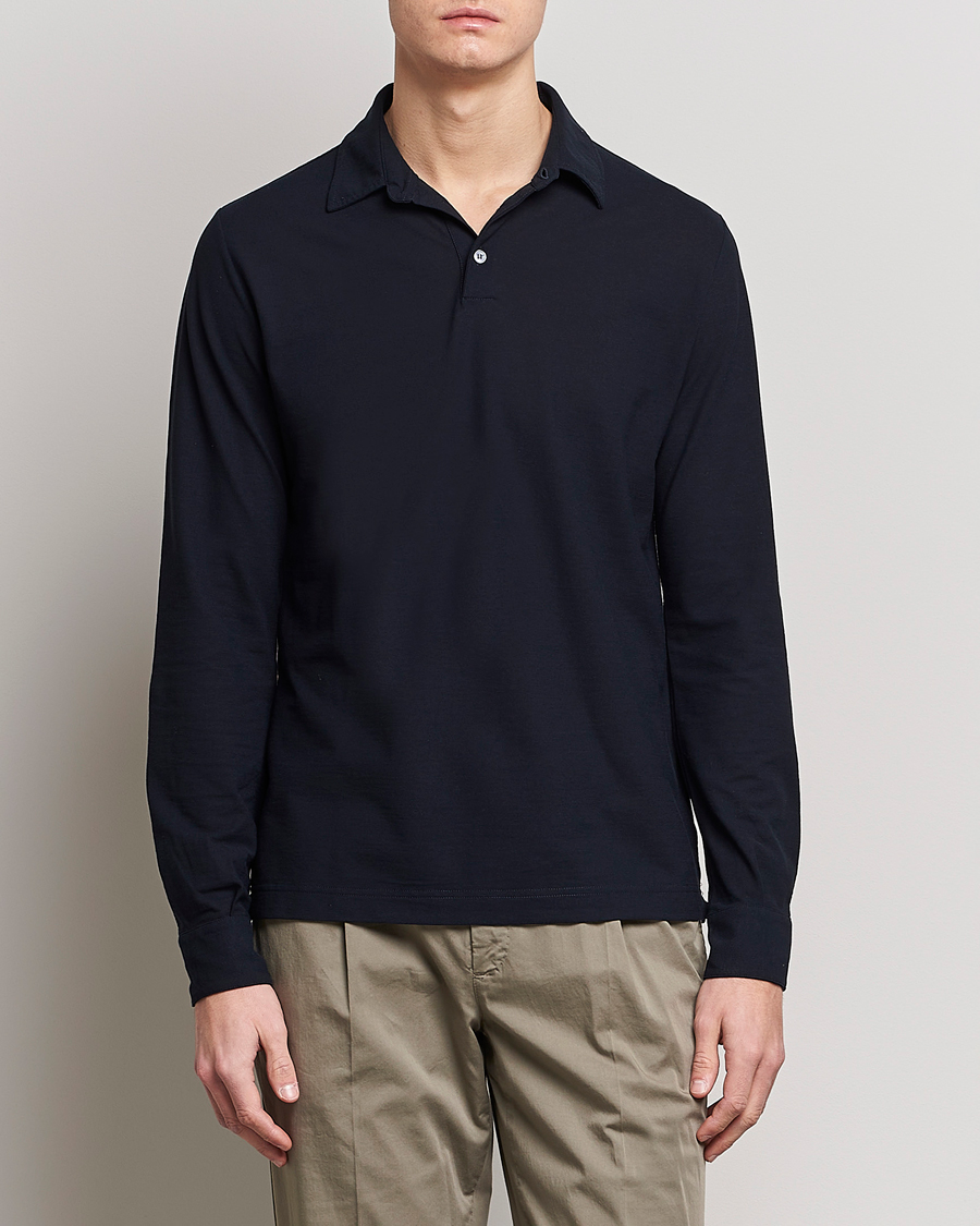 Herren | Langarm-Poloshirts | Zanone | Ice Cotton Long Sleeve Polo Navy