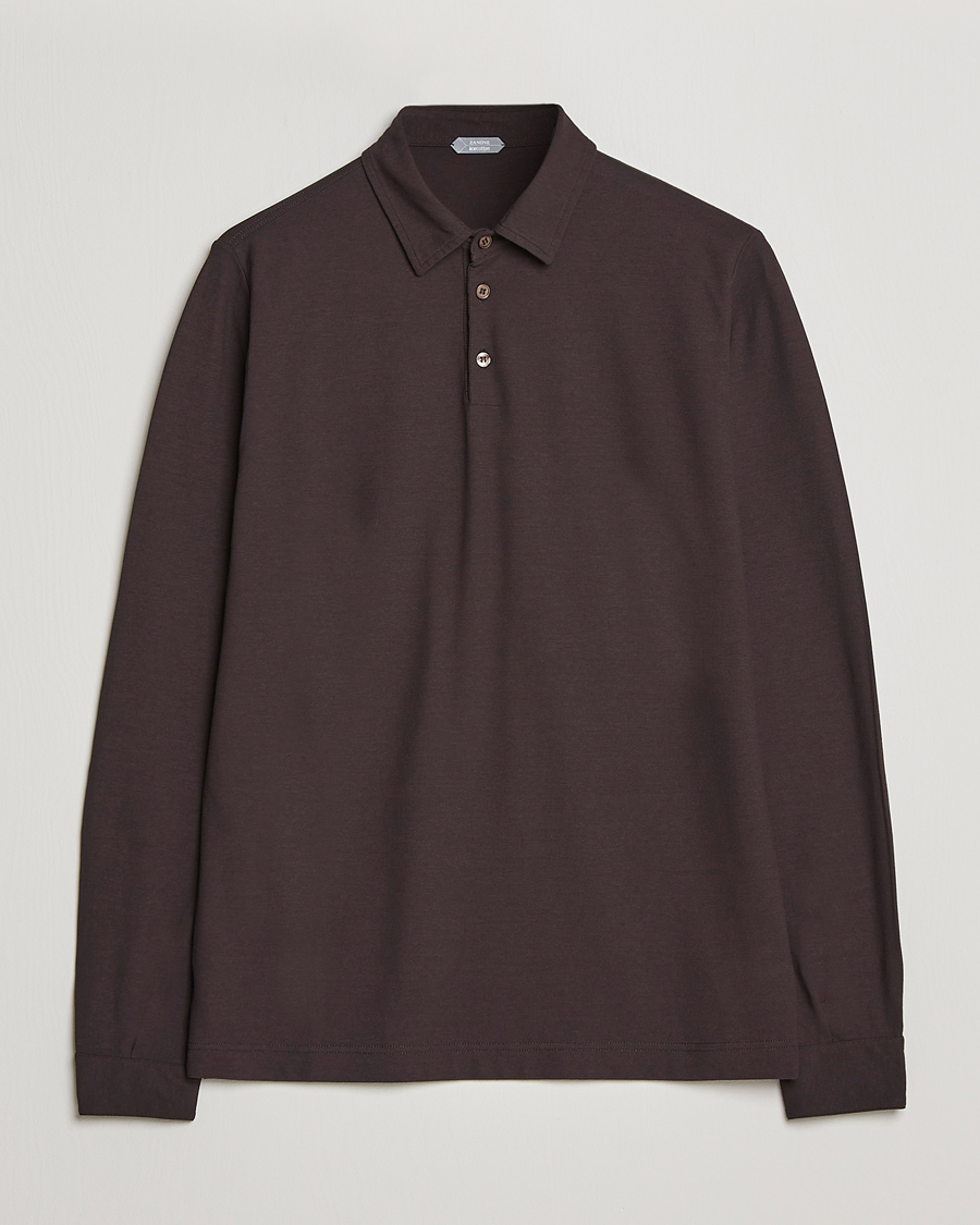 Herren | Pullover | Zanone | Ice Cotton Long Sleeve Polo Dark Brown