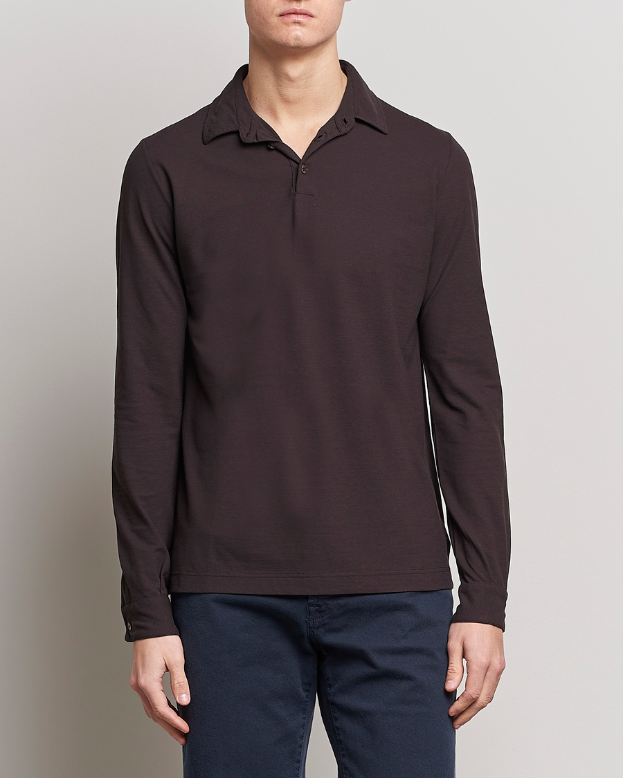Herren | Pullover | Zanone | Ice Cotton Long Sleeve Polo Dark Brown