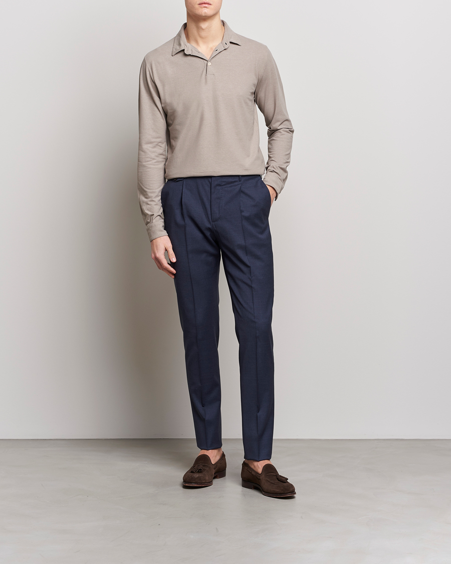Herren | Pullover | Zanone | Ice Cotton Long Sleeve Polo Beige