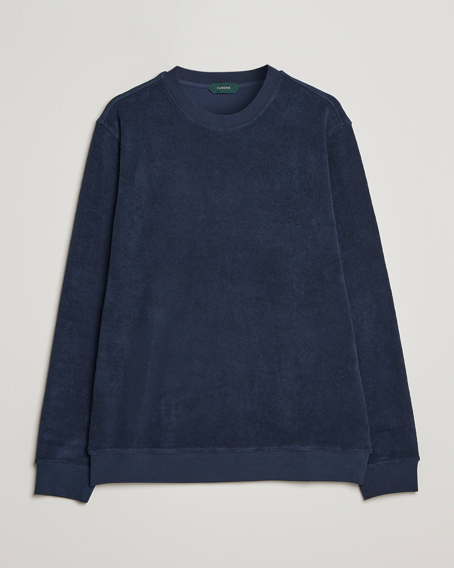 Herren | Pullover | Zanone | Terry Cotton Crew Neck Navy