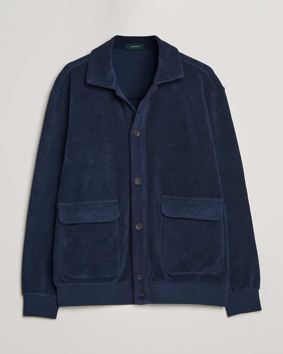 Herren | Pullover | Zanone | Terry Cotton Jersey Jacket Navy
