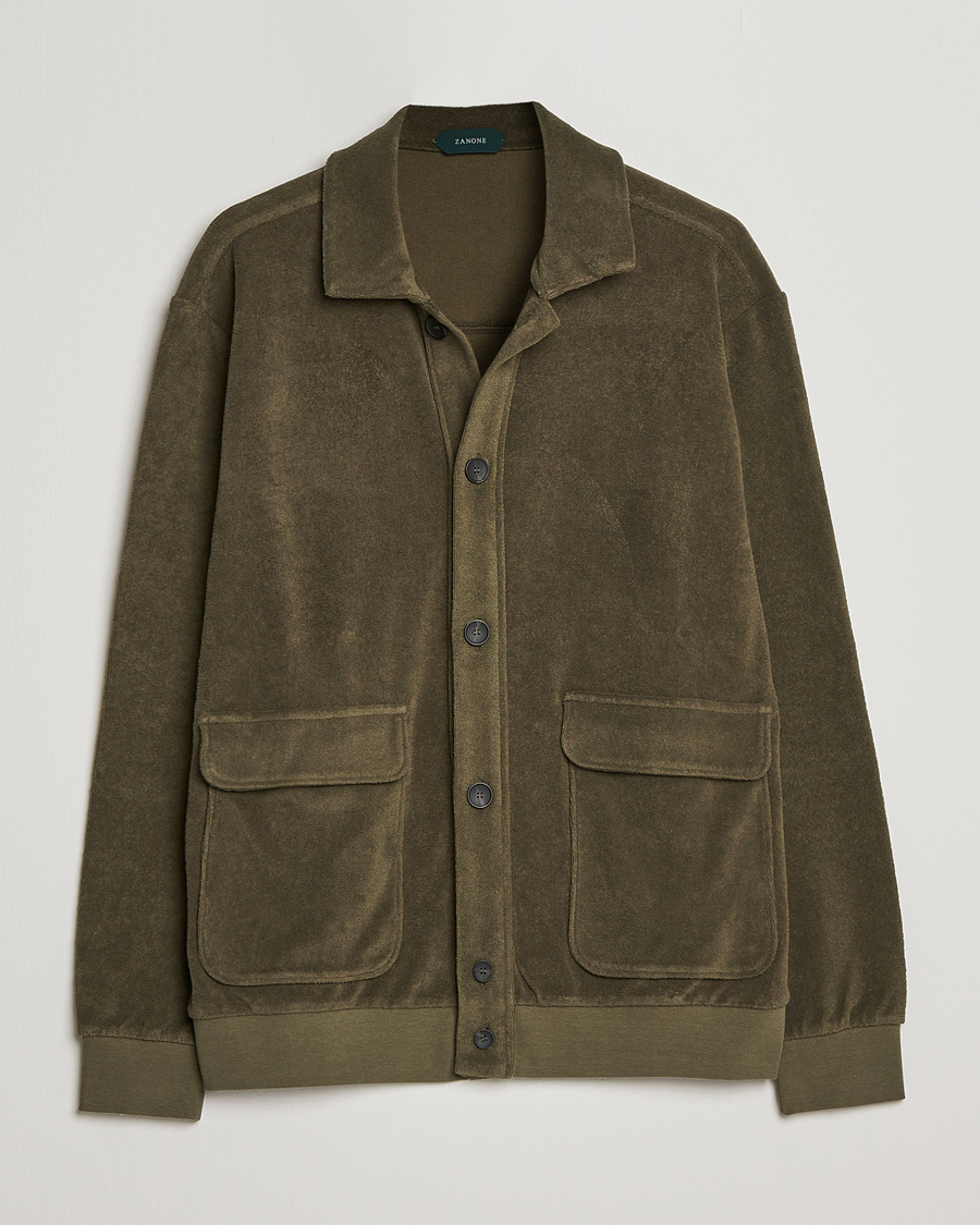 Herren | Pullover | Zanone | Terry Cotton Jersey Jacket Dark Olive