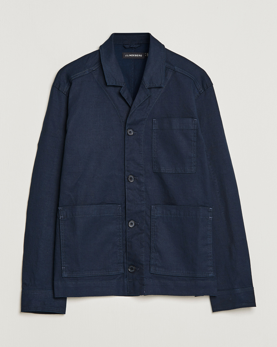 Herren | Hemden | J.Lindeberg | Errol Linen/Cotton Workwear Overshirt Navy