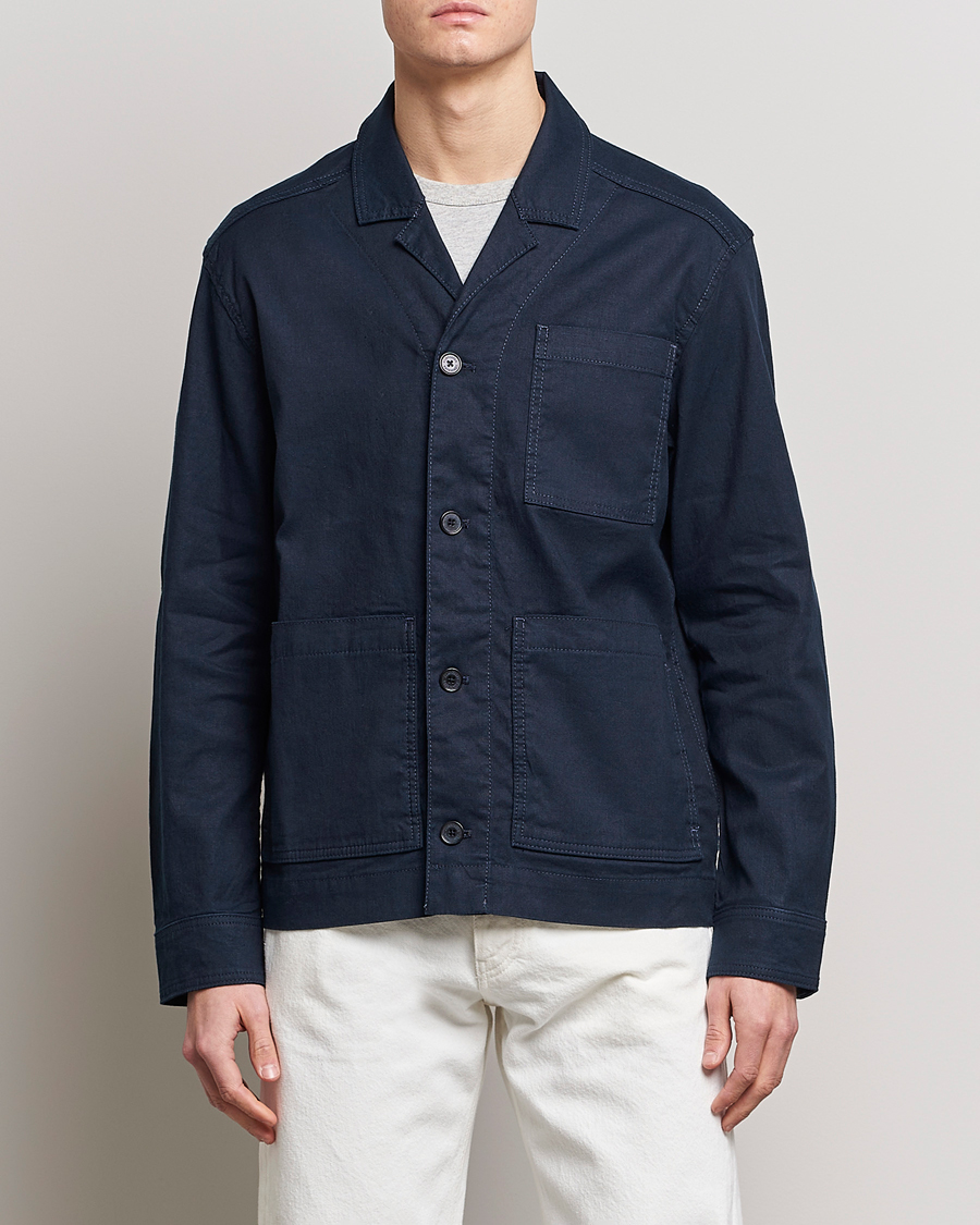 Herren | Hemden | J.Lindeberg | Errol Linen/Cotton Workwear Overshirt Navy
