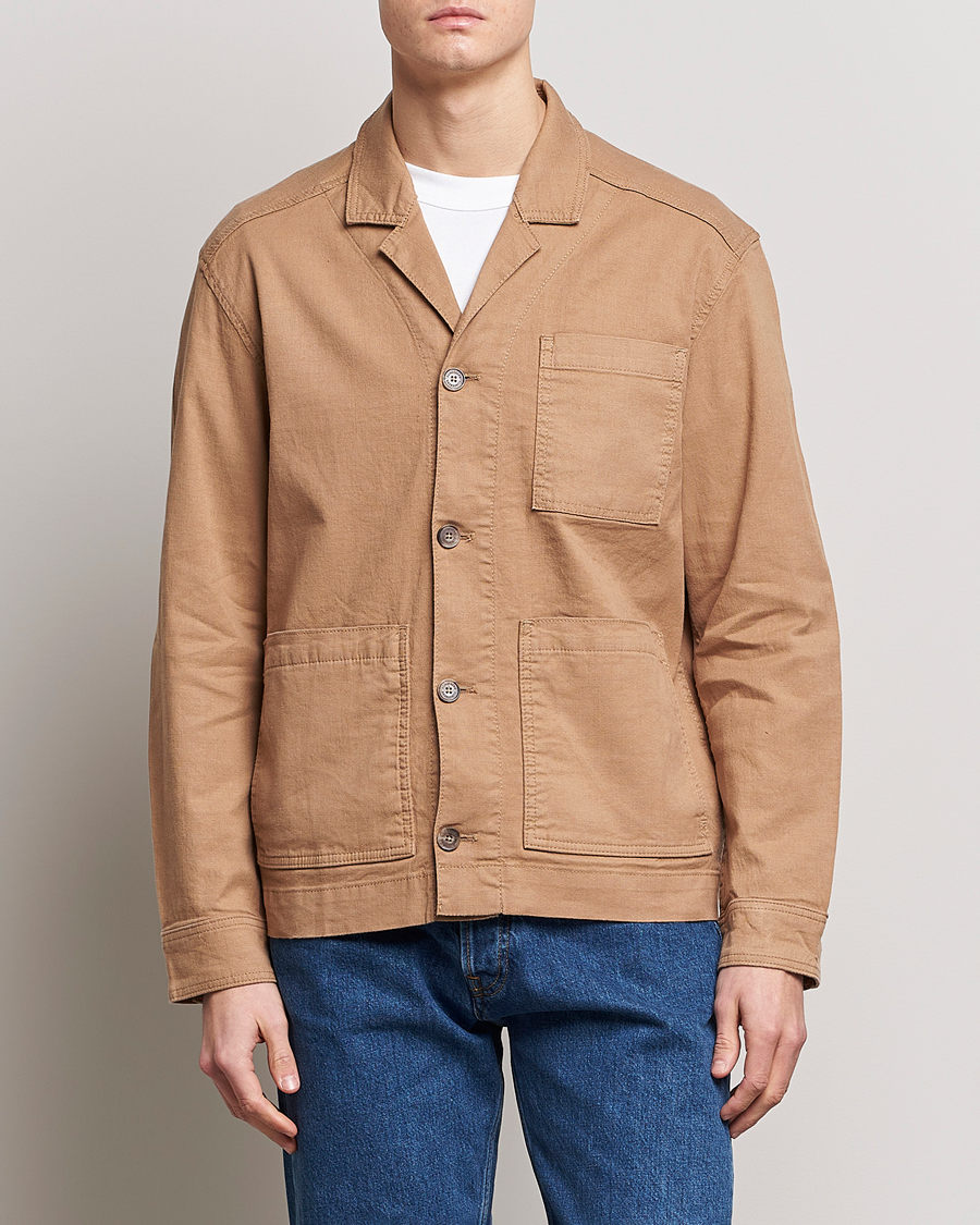 Herren | Hemden | J.Lindeberg | Errol Linen/Cotton Workwear Overshirt Tiger Brown