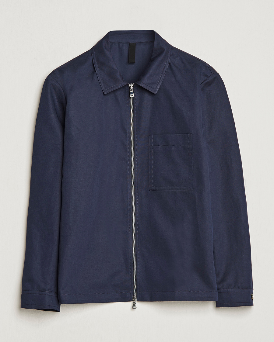 Herren | Hemden | J.Lindeberg | Jason Cotton/Linen Stretch Zip Overshirt Navy