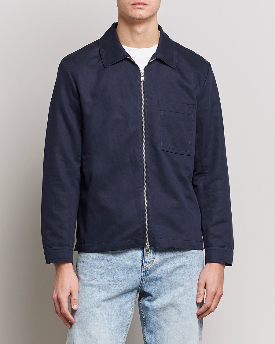 Herren | Hemden | J.Lindeberg | Jason Cotton/Linen Stretch Zip Overshirt Navy