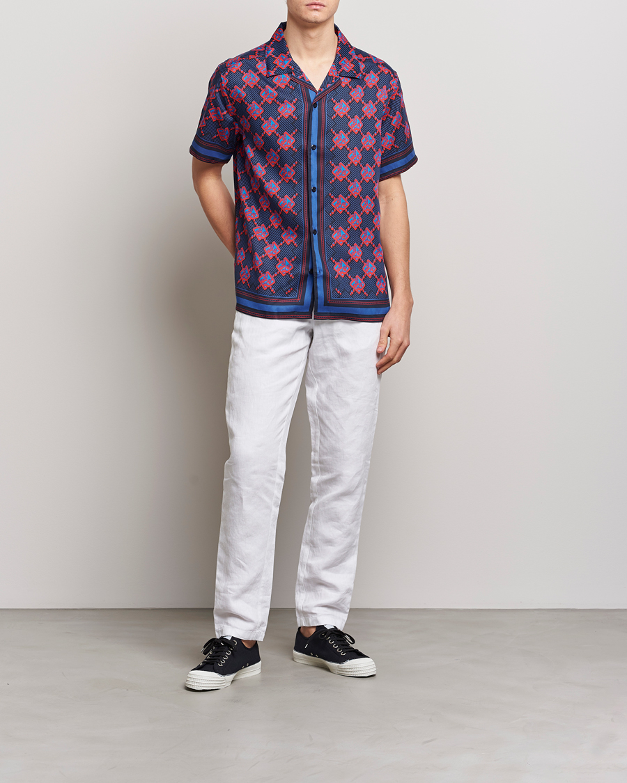 Herren | Hemden | J.Lindeberg | Elio Diamond JL Print Short Sleev Lyocell Shirt Navy