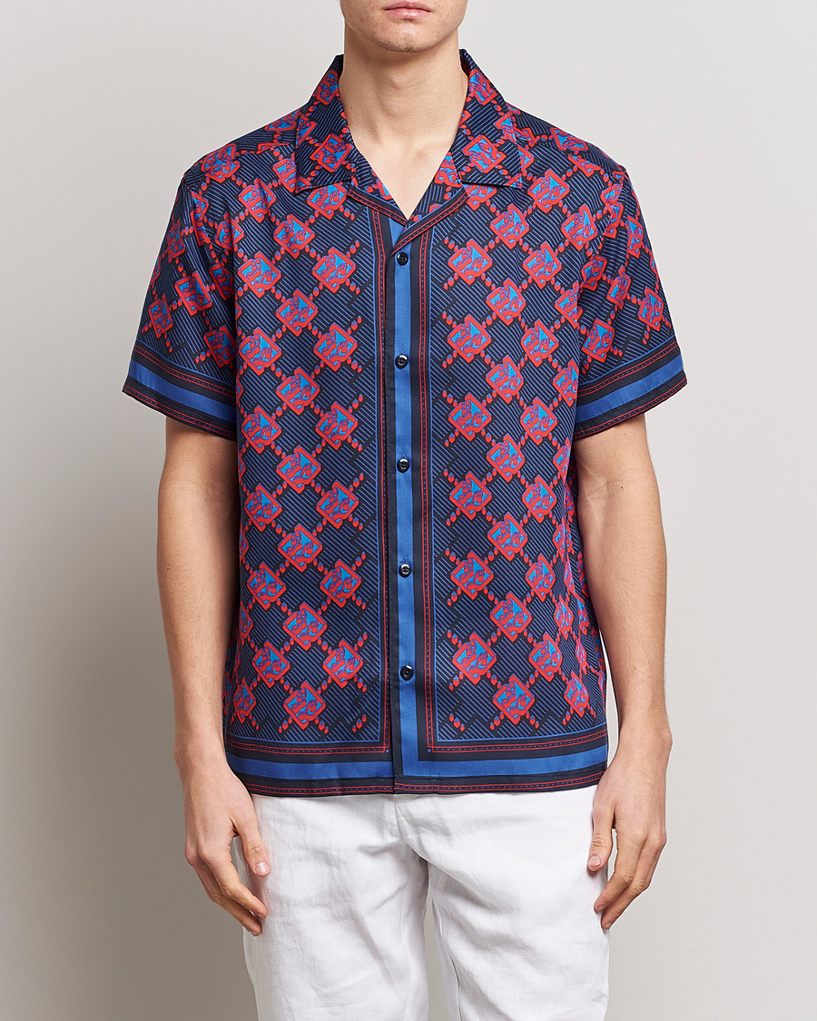 Herren | Hemden | J.Lindeberg | Elio Diamond JL Print Short Sleev Lyocell Shirt Navy