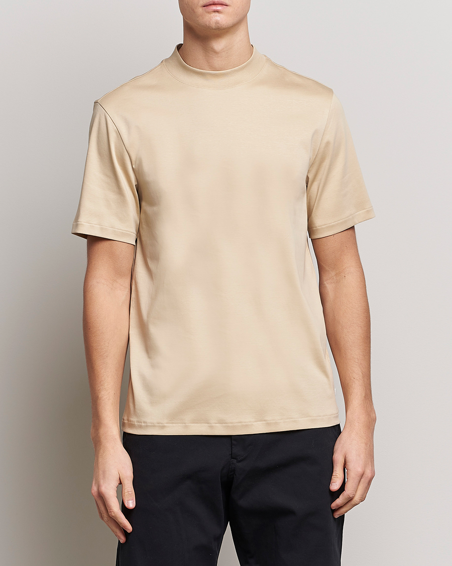 Herren | T-Shirts | J.Lindeberg | Ace Mock Neck Mercerized Cotton T-Shirt Safari Beige