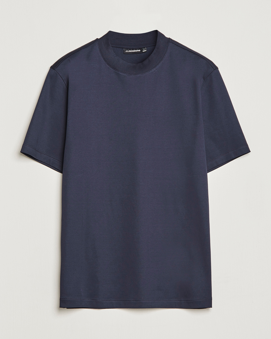 Herren | T-Shirts | J.Lindeberg | Ace Mock Neck Mercerized Cotton T-Shirt Navy