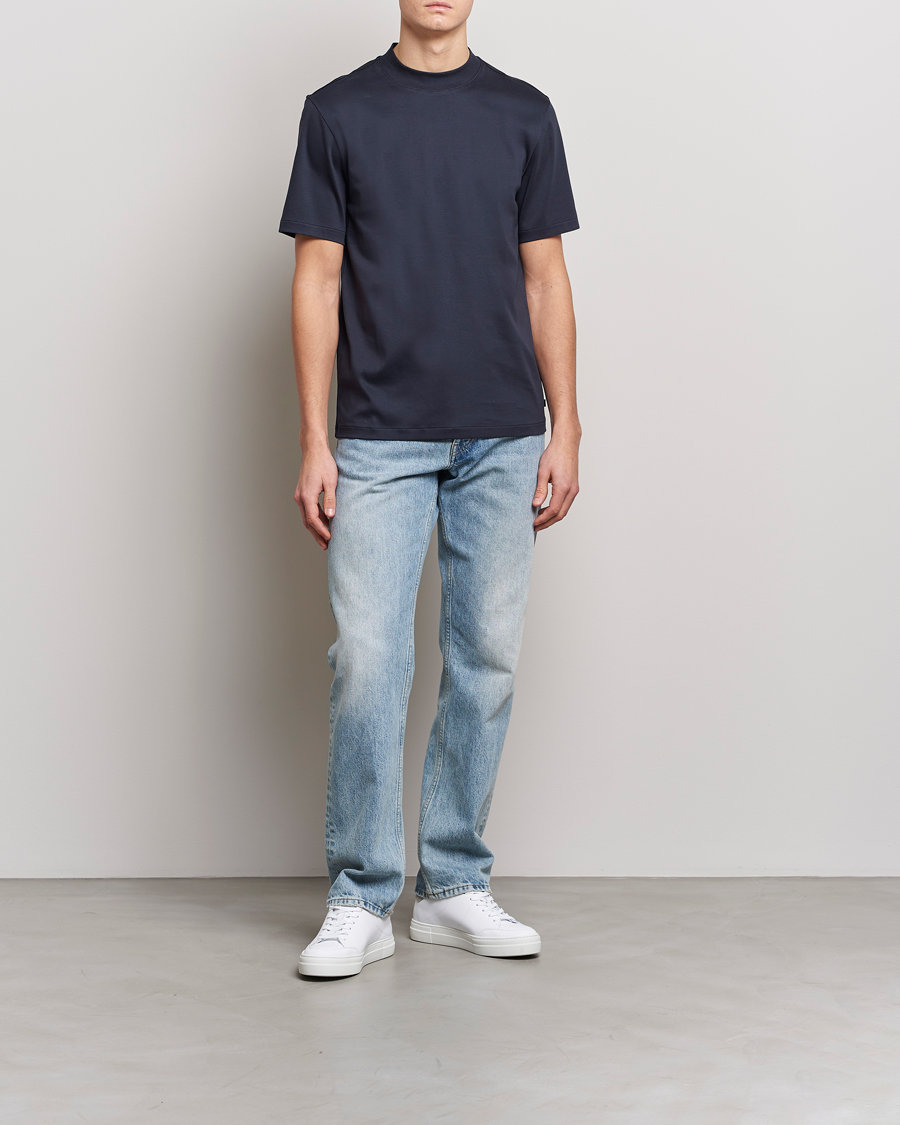 Herren | T-Shirts | J.Lindeberg | Ace Mock Neck Mercerized Cotton T-Shirt Navy